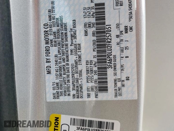2015 Ford Fusion SE Hybrid with VIN 3FA6P0LU2FR257051, listed as a Copart auction lot 50885445 with 28,683 mi miles and Salvage Title. Bid and sale history available at carsss.com. Image 12.