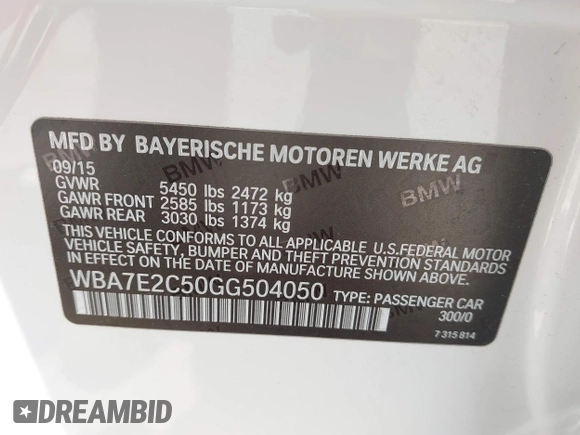 2016 BMW 7 Series 740i с VIN WBA7E2C50GG504050, выставлен на аукционе IAAI как лот 42498517 с пробегом 79 427 миль миль и . История ставок и продаж доступна на DreamBid. Изображение 9.