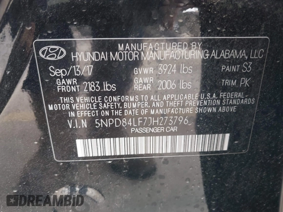 2018 Hyundai Elantra SEL with VIN 5NPD84LF7JH273796, listed as a IAAI auction lot 40938957 with 118,636 mi miles and . Bid and sale history available at DreamBid. Image 9.
