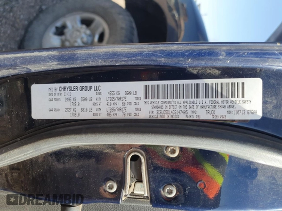 2012 Ram 2500 Big Horn with VIN 3C6UD5DL4CG147405, listed as a Copart auction lot 52204565 with 189,833 mi miles and Salvage title. Bid and sale history available at DreamBid. Image 12.