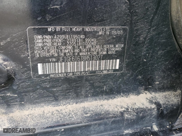 2008 Subaru Impreza Sedan (Natl) i w/Premium Pkg with VIN JF1GE61678H513027, listed as a Copart auction lot 44725295 with 0 mi miles and Salvage Title. Bid and sale history available at carsss.com. Image 14.