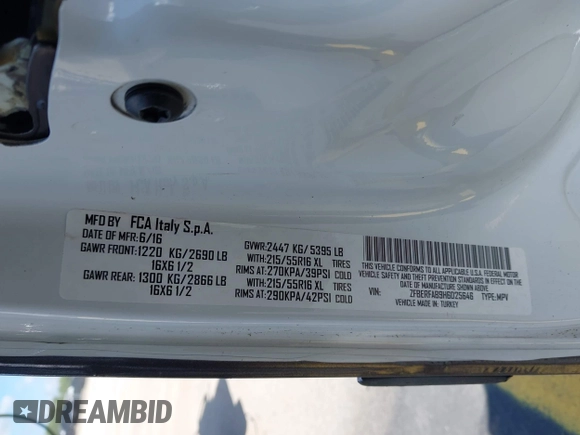 2017 Ram ProMaster City Cargo Tradesman z VIN ZFBERFAB9H6D25646, wystawiony jako IAAI lot #42258881 z przebiegiem 92 286 mil mil oraz . Historia ofert i sprzedaży dostępna na DreamBid. Obrazek 9.