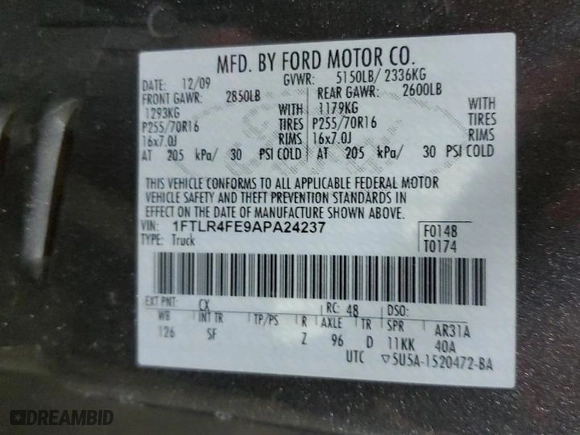 2010 Ford Ranger XLT with VIN 1FTLR4FE9APA24237, listed as a Copart auction lot 50735765 with 210,708 mi miles and Clean Title. Bid and sale history available at carsss.com. Image 12.