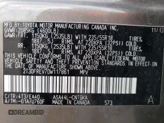 2013 Toyota RAV4 Limited with VIN 2T3DFREV7DW117861, listed as a Copart auction lot 50745845 with 99,714 mi miles and Salvage Title. Bid and sale history available at DreamBid. Image 13.