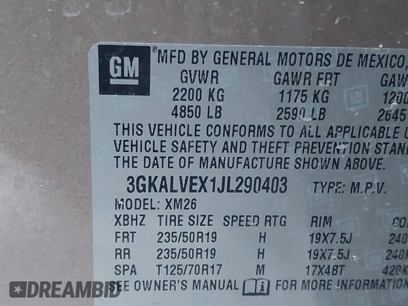 2018 GMC Terrain SLT with VIN 3GKALVEX1JL290403, listed as a IAAI auction lot 41592709 with 89,219 mi miles and . Bid and sale history available at carsss.com. Image 9.