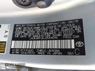 2018 Toyota Prius Two with VIN JTDKARFU6J3554096, listed as a IAAI auction lot 41856090 with 129,873 mi miles. Bid and sale history available at carsss.com. Image 9.