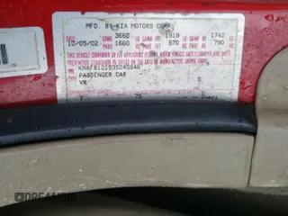 2003 Kia Spectra with VIN KNAFB121535245946, listed as a Copart auction lot 45688365 with 196,338 mi miles and Salvage Title. Bid and sale history available at DreamBid. Image 12.