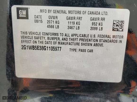 2016 Chevrolet Impala Limited LT with VIN 2G1WB5E38G1105977, listed as a Copart auction lot 53634565 with 254,090 mi miles and Salvage Title. Bid and sale history available at carsss.com. Image 12.