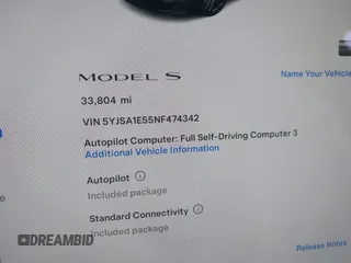 2022 Tesla Model S with VIN 5YJSA1E55NF474342, listed as a IAAI auction lot 41870994 with 33,804 mi miles and . Bid and sale history available at DreamBid. Image 7.