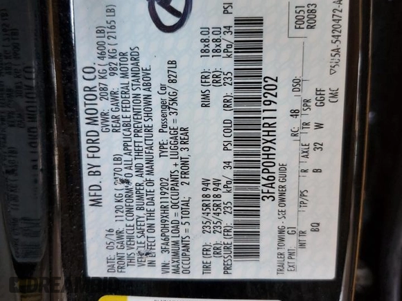2017 Ford Fusion SE z VIN 3FA6P0H9XHR119202, wystawiony jako Copart lot #55774645 z przebiegiem 93 525 mil mil oraz Nie do naprawy • Non repairable. Historia ofert i sprzedaży dostępna na DreamBid. Obrazek 12.