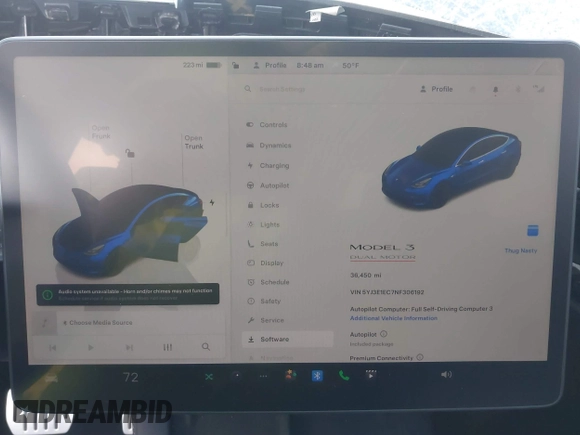 2022 Tesla Model 3 Performance with VIN 5YJ3E1EC7NF306192, listed as a IAAI auction lot 41453931 with 36,450 mi miles. Bid and sale history available at carsss.com. Image 7.