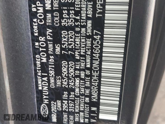 2022 Hyundai Palisade SEL with VIN KM8R4DHE0NU460547, listed as a Copart auction lot 43662685 with 45,376 mi miles and Salvage title. Bid and sale history available at DreamBid. Image 14.