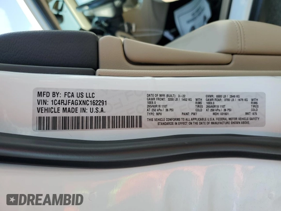 2022 Jeep Grand Cherokee WK Laredo E with VIN 1C4RJFAGXNC162291, listed as a Copart auction lot 69004694 with 42,331 mi miles and Salvage Title. Bid and sale history available at carsss.com. Image 13.
