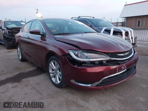 2015 Chrysler 200 Limited with VIN 1C3CCCAB7FN667556, listed as a IAAI auction lot 41787343 with 166,919 mi miles. Bid and sale history available at carsss.com. Image 1.