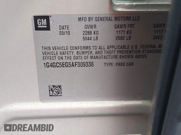 2010 Buick LaCrosse CXL with VIN 1G4GC5EG5AF309336, listed as a IAAI auction lot 41905579 with 90,137 mi miles. Bid and sale history available at carsss.com. Image 9.