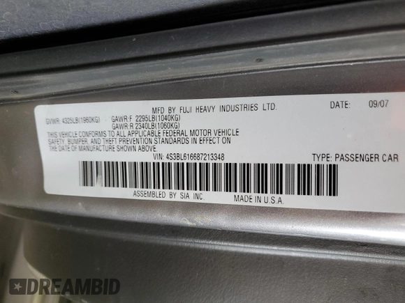 2008 Subaru Legacy Special с VIN 4S3BL616687213348, выставлен на аукционе Copart как лот 60274645 с пробегом 128 677 миль миль и Списание • Salvage title. История ставок и продаж доступна на DreamBid. Изображение 13.