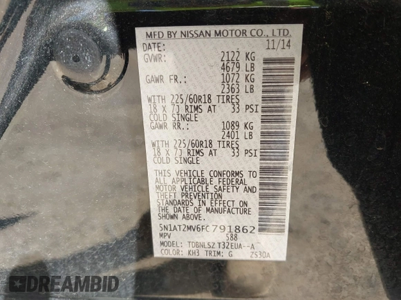 2015 Nissan Rogue SV with VIN 5N1AT2MV6FC791862, listed as a IAAI auction lot 42053524 with 147,286 mi miles and . Bid and sale history available at DreamBid. Image 9.