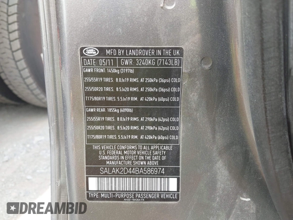2011 Land Rover LR4 Lux с VIN SALAK2D44BA586974, выставлен на аукционе IAAI как лот 42494039 с пробегом 165 171 миль миль и . История ставок и продаж доступна на DreamBid. Изображение 9.