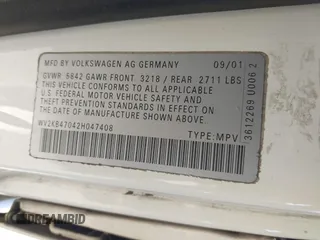 2002 Volkswagen EuroVan с VIN WV2KB47042H047408, выставлен на аукционе IAAI как лот 42007062 с пробегом 131 971 миль миль и . История ставок и продаж доступна на DreamBid. Изображение 9.
