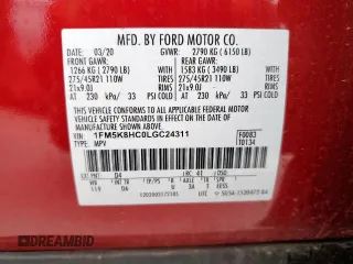 2020 Ford Explorer Platinum with VIN 1FM5K8HC0LGC24311, listed as a Copart auction lot 53174255 with 44,022 mi miles and Clean title. Bid and sale history available at DreamBid. Image 13.