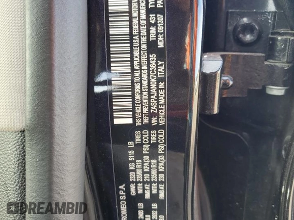 2019 Alfa Romeo Stelvio z VIN ZASPAJAN0K7C36435, wystawiony jako Copart lot #88057385 z przebiegiem Nie podano mil oraz Szkoda całkowita • Salvage title. Historia ofert i sprzedaży dostępna na DreamBid. Obrazek 16.