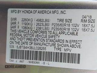 2018 Acura RDX with VIN 5J8TB4H38JL028255, listed as a IAAI auction lot 41711805 with 65,420 mi miles. Bid and sale history available at carsss.com. Image 9.