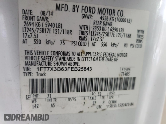 2015 Ford F-350 z VIN 1FT7X3B63FEB25843, wystawiony jako Copart lot #46791775 z przebiegiem 232 021 mil mil oraz Nie do naprawy • Non repairable. Historia ofert i sprzedaży dostępna na DreamBid. Obrazek 13.