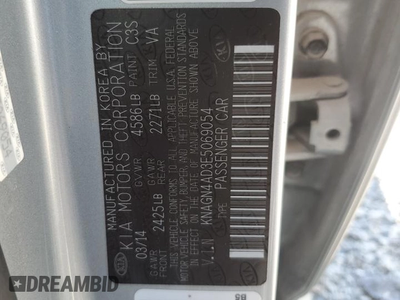 2014 Kia Optima Hybrid EX with VIN KNAGN4AD3E5069054, listed as a Copart auction lot 69311684 with 160,310 mi miles and Clean Title. Bid and sale history available at carsss.com. Image 12.