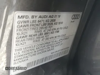 2019 Audi Q8 Premium Plus with VIN WA1BVAF19KD023606, listed as a Copart auction lot 50978295 with 0 mi miles and Non Repairable. Bid and sale history available at carsss.com. Image 15.