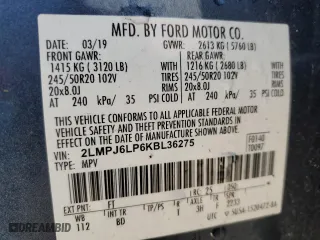 2019 Lincoln Nautilus Reserve with VIN 2LMPJ6LP6KBL36275, listed as a Copart auction lot 44921115 with 0 mi miles and Non Repairable. Bid and sale history available at carsss.com. Image 13.