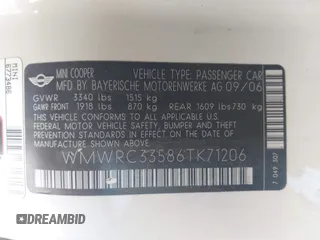 2006 MINI Hardtop с VIN WMWRC33586TK71206, выставлен на аукционе IAAI как лот 42687287 с пробегом 138 086 миль миль и . История ставок и продаж доступна на DreamBid. Изображение 9.