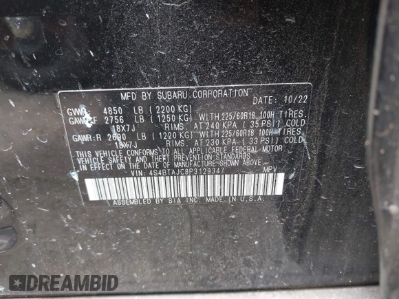 2023 Subaru Outback Onyx with VIN 4S4BTAJC8P3129347, listed as a IAAI auction lot 42741518 with 29,275 mi miles and . Bid and sale history available at DreamBid. Image 9.
