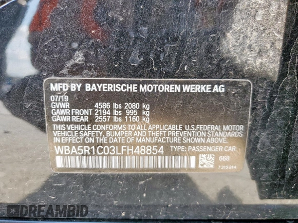 2020 BMW 3 Series 330i с VIN WBA5R1C03LFH48854, выставлен на аукционе Copart как лот 57952425 с пробегом 71 340 миль миль и Списание • Salvage title. История ставок и продаж доступна на DreamBid. Изображение 12.