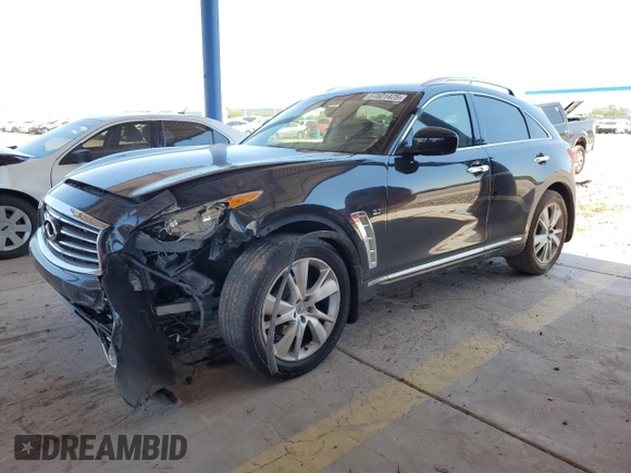 2015 Infiniti QX70 z VIN JN8CS1MW9FM481836, wystawiony jako Copart lot #57801425 z przebiegiem 130 011 mil mil oraz Szkoda całkowita • Salvage title. Historia ofert i sprzedaży dostępna na DreamBid. Obrazek 1.