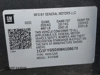 2021 Chevrolet Bolt EV LT z VIN 1G1FY6S0XM4108670, wystawiony jako IAAI lot #41625671 z przebiegiem 20 859 mil mil oraz . Historia ofert i sprzedaży dostępna na DreamBid. Obrazek 9.