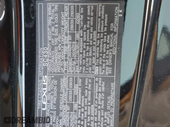 2002 Lexus SC 430 with VIN JTHFN48Y120033216, listed as a Copart auction lot 75189014 with Not Provided miles and Salvage Title. Bid and sale history available at DreamBid. Image 13.