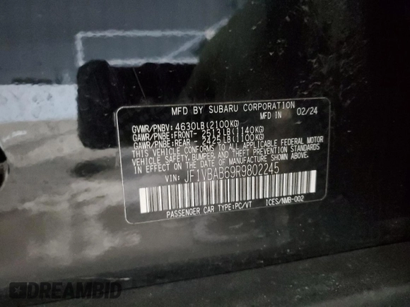 2024 Subaru WRX with VIN JF1VBAB69R9802245, listed as a Copart auction lot 41381875 with 17,573 mi miles and Salvage Title. Bid and sale history available at carsss.com. Image 13.