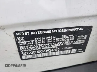 2024 BMW X5 xDrive40i with VIN 5UX23EU00R9V34355, listed as a IAAI auction lot 42135650 with 25,098 mi miles and . Bid and sale history available at DreamBid. Image 9.