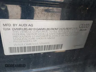 2005 Audi A4 SE z VIN WAULC68E55A105445, wystawiony jako IAAI lot #42369117 z przebiegiem 156 426 mil mil oraz . Historia ofert i sprzedaży dostępna na DreamBid. Obrazek 9.