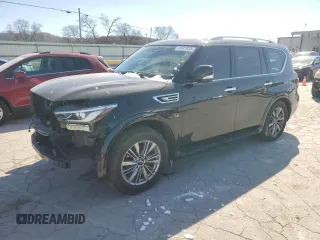 2018 Infiniti QX80 with VIN JN8AZ2NE7J9191332, listed as a Copart auction lot 45941815 with 107,574 mi miles and Salvage Title. Bid and sale history available at carsss.com. Image 1.