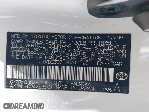 2010 Scion tC z VIN JTKDE3B71A0313020, wystawiony jako IAAI lot #42308791 z przebiegiem 177 716 mil mil oraz . Historia ofert i sprzedaży dostępna na DreamBid. Obrazek 9.