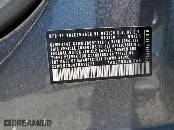 2024 Volkswagen Jetta S z VIN 3VW5M7BU6RM012227, wystawiony jako Copart lot #57877675 z przebiegiem Nie podano mil oraz Czysty tytuł • Clean title. Historia ofert i sprzedaży dostępna na DreamBid. Obrazek 12.
