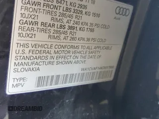 2019 Audi Q8 Prestige z VIN WA1CVAF14KD017958, wystawiony jako Copart lot #57843655 z przebiegiem Nie podano mil oraz Szkody całkowita. Historia ofert i sprzedaży dostępna na DreamBid. Obrazek 12.