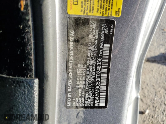 2015 BMW 6 Series 650i with VIN WBAYM9C53FD248356, listed as a Copart auction lot 85499554 with 115,292 mi miles and Salvage Title. Bid and sale history available at DreamBid. Image 14.