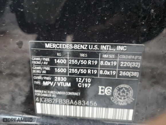 2011 Mercedes-Benz M-Class ML 350 BlueTEC with VIN 4JGBB2FB3BA683456, listed as a Copart auction lot 85651334 with 317,276 mi miles and Clean Title. Bid and sale history available at carsss.com. Image 12.