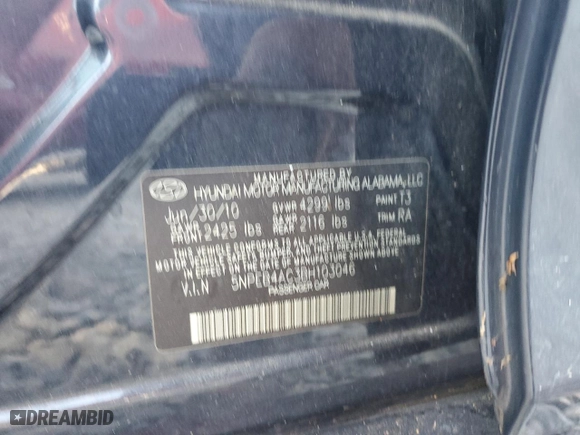 2011 Hyundai Sonata GLS with VIN 5NPEB4AC3BH103046, listed as a Copart auction lot 53028125 with 97,978 mi miles and Salvage Title. Bid and sale history available at carsss.com. Image 12.