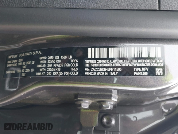 2018 Jeep Renegade Limited z VIN ZACCJBDB4JPH11505, wystawiony jako IAAI lot #41749500 z przebiegiem 75 494 mil mil oraz . Historia ofert i sprzedaży dostępna na DreamBid. Obrazek 9.