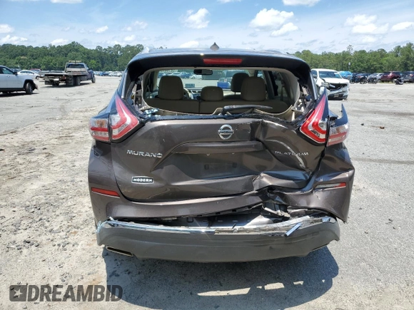 2016 Nissan Murano Platinum with VIN 5N1AZ2MG9GN116593, listed as a Copart auction lot 58756125 with 77,121 mi miles and Salvage title. Bid and sale history available at DreamBid. Image 6.