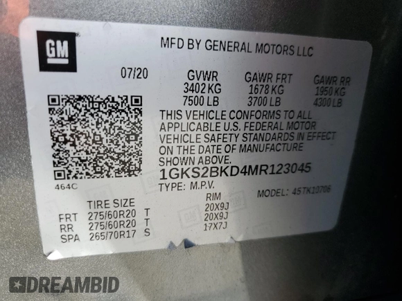 2021 GMC Yukon SLT with VIN 1GKS2BKD4MR123045, listed as a Copart auction lot 86637604 with 100,182 mi miles and Salvage Title. Bid and sale history available at carsss.com. Image 14.