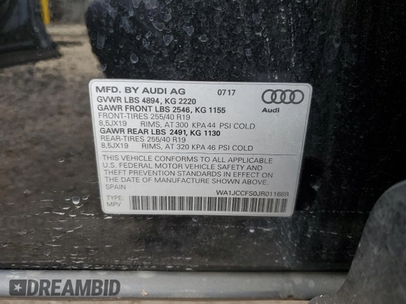 2018 Audi Q3 Premium Plus with VIN WA1JCCFS0JR011688, listed as a Copart auction lot 50661435 with 48,602 mi miles and Clean title. Bid and sale history available at DreamBid. Image 13.